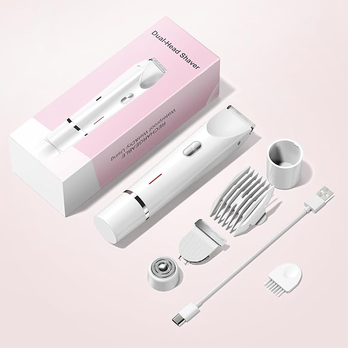 Bikini Trimmer for Women Electric Razors for Women, Double Head Dual Purpose, IPX7 Waterproof Hair Razor, Ceramic Blade Hair Trimmer Wet & Dry Use,Womens Painless Electric Shaver for Facial and Body