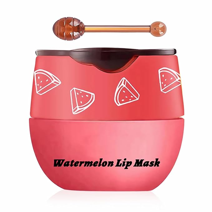 Watermelon Sleeping Lip Mask,Bee Lip Balm Lip Mask Honey Pot Propolis Moisturizing Lip Balm with Stick,Plumping Lip Hydrating Prevention Dry& Cracked Lip Scrubs Exfoliato Lip Wrinkle Care(Watermelon)