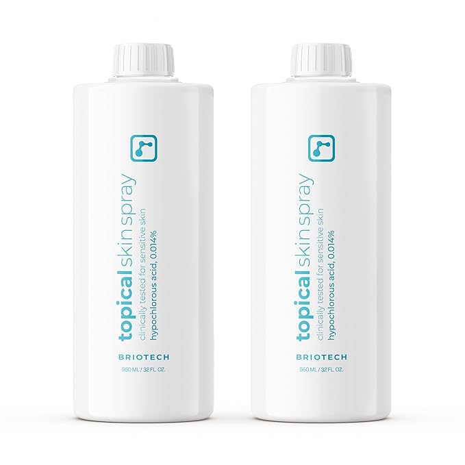 BRIOTECH Topical Skin Spray, Hypochlorous Acid for Sensitive Skin, HOCl Facial Mist, Full Body Support Against Irritation, Calm Redness, Soothe Foot & Scalp, 32 oz Refill (2 Pack)
