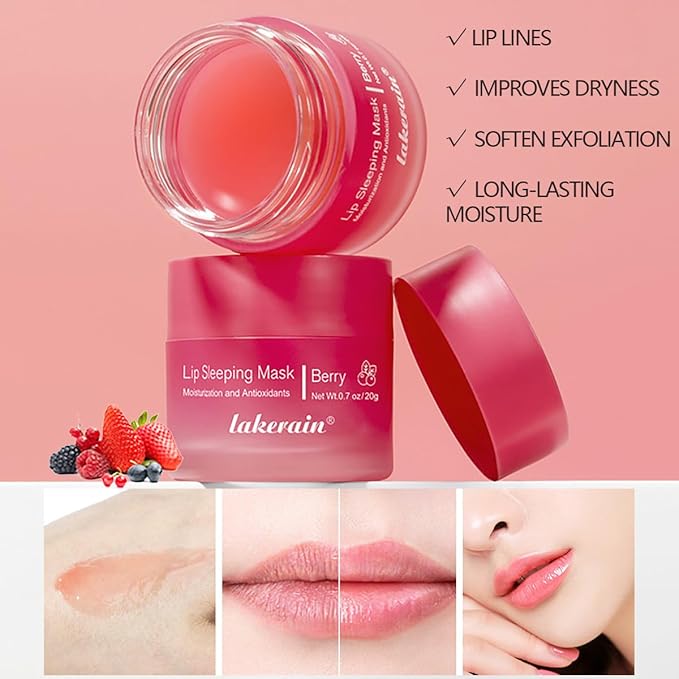 Sleeping Lip Mask, Long-Lasting Nourish & Hydrate Lip Mask, Lip Balm, Lip Oil, Lip Skin Care, Hydrating, Moisturizing Lip Lines Night Sleep Care Lip Anti-chapped Lip Cream (02# Berry)