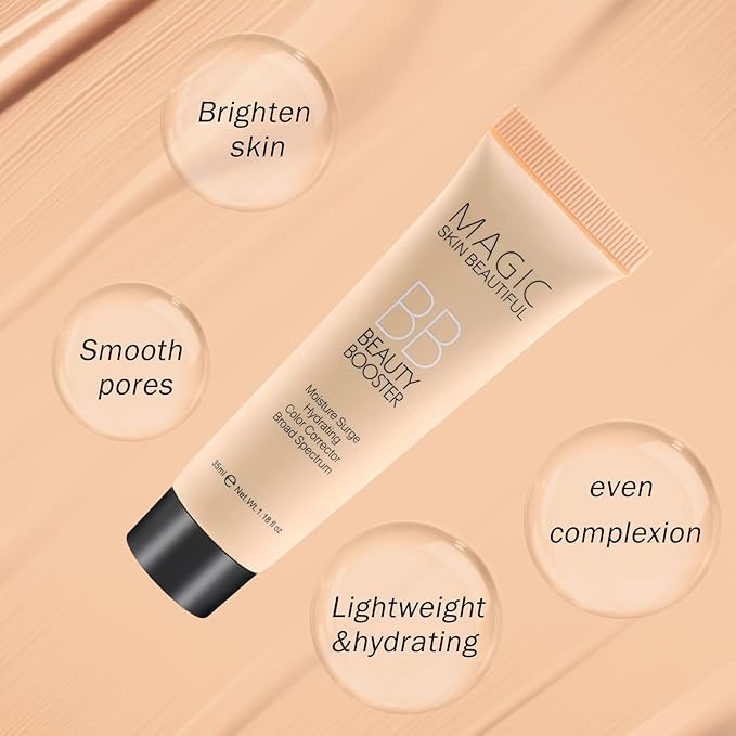 Boobeen Hydrating BB Cream, Full-Coverage Foundation & Concealer, Color Correcting Tinted Moisturizer for All Skin Types - Evens Skin Tone