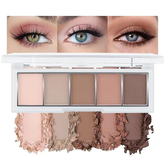 5 Colors Matte Eyeshadow Makeup Palette,Nude Pink Light Dark Brown Highly Pigmented Natural Neutral Eye Shadow Palette,Long Lasting Waterproof Naturing-Looking Women Girls Eye Shadow,Blendable