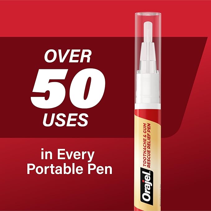 Orajel Rescue Relief Pen with Menthol Cooling Gel for Instant Pain Relief of Tooth & Gum, Canker Sores, Braces and Denture Irritation, Touch-Free Silicone Applicator, 0.07 oz