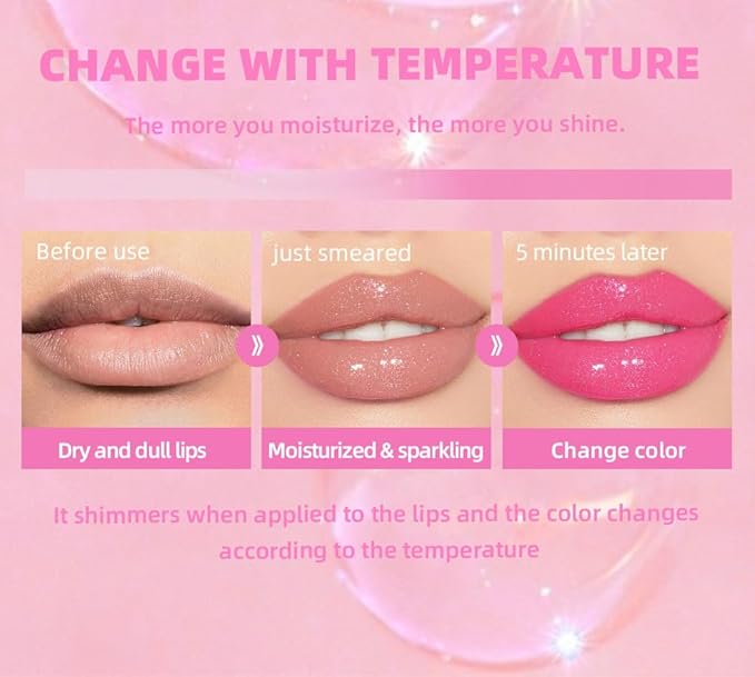 2 Pcs Magic Color Changing Lip Oil, Long Lasting Moisturizing Lip CareNon-Sticky Fresh Texture Glimmer Lip Glow Oil. (Magic Color Changing & Pearlescent Color Changing)