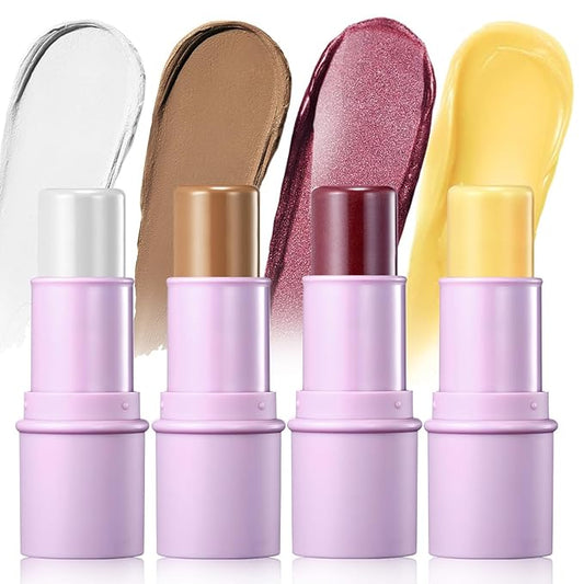 4Pcs Cream Blush Contour Highlighter Bronzer Moisturizer Stick Makeup Set #T Blush Glow3