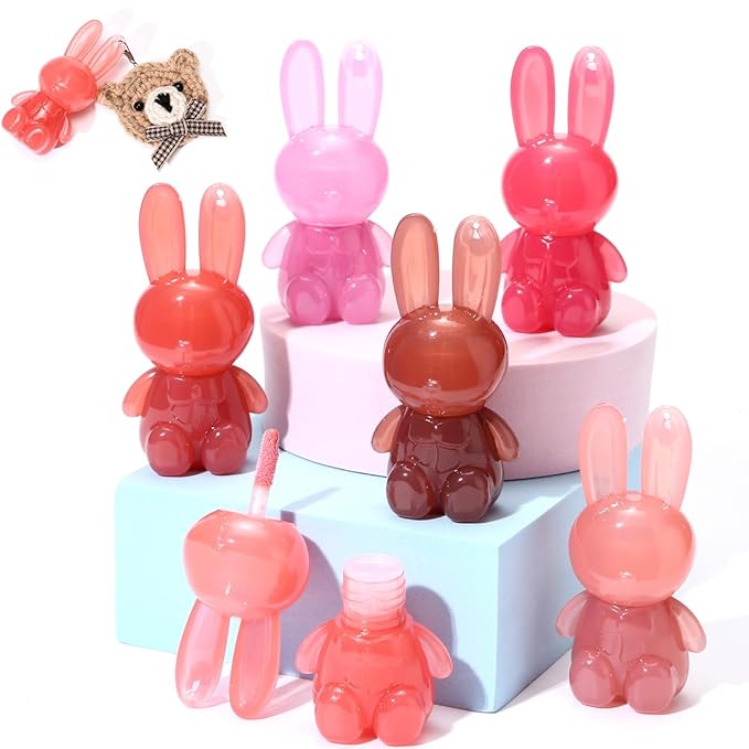 3Pcs Cute Rabbit Hydrating Lip Gloss Set,Cute Bunny Lip Glaze, Moisturising Jelly Liquid Lipsticks Lip Stain,Waterproof Non-Stick Cup Long Lasting Cute Makeup