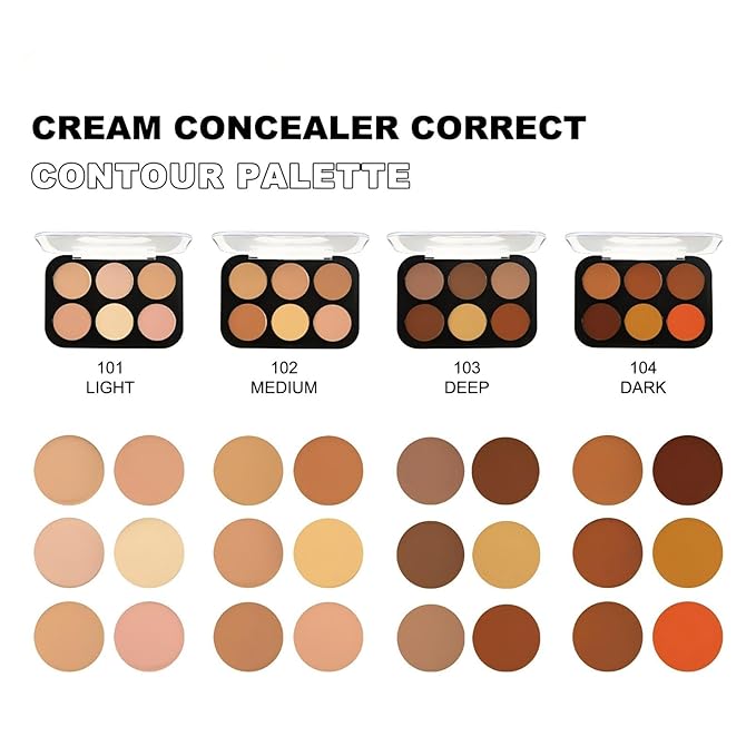 Corlo Contour Palette Concealer Correct, 6 Colors Cream Concealer Full Coverage Foundation Palette for Dark Circles Makeup (Dark)