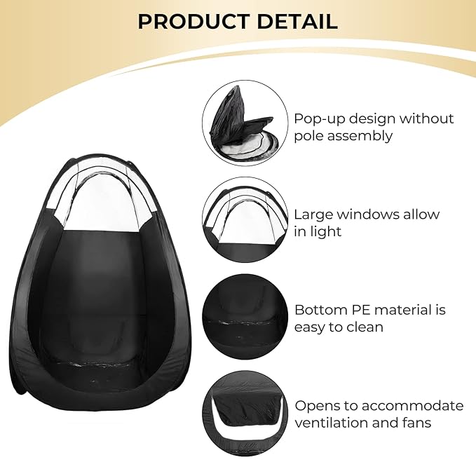 Pop Up Spray Tanning Tent,Portable Fold-able Black Spray Tann Tent,Sunless Tann Tent LargeSize Spray Tanning Booth for Airbrush Art Makeup & Painting with Carrying Bag-74.8'' x 47.2''
