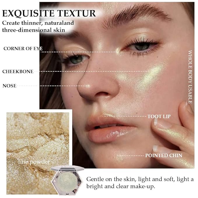 Shimmer Pearl Champagne Gold Highlighter Makeup Contour Palette,Face Illuminator Highlighter, Blush and Makeup Highlighter Bronzer Palette Highlighter+Makeup iluminadores Make Up (Dazzling)