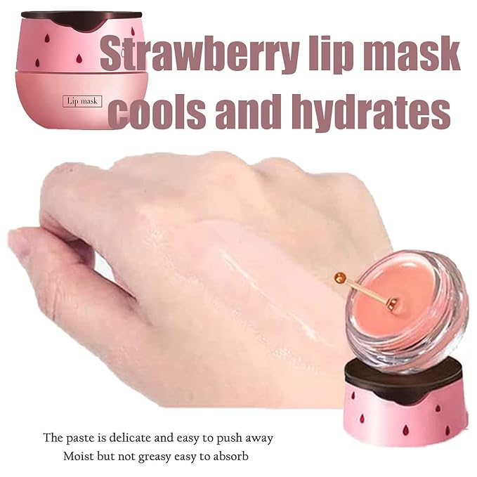 Strawberry Lip Sleeping Mask,Plumping Lip Hydrating Bee Lip Balm Honey Pot Propolis Moisturizing Lip Balm With Stick,Lip Exfoliating Bee Lip Balm Sleeping Lip Mask