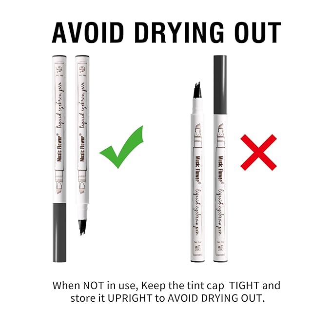 Music Flower Eyebrow Pen, Liquid Eyebrow pen, Waterproof Brow Pencil with Micro-Fork Tip, Smudgeproof Long Lasting Fine Sketch Microblading Pen-Dark grey