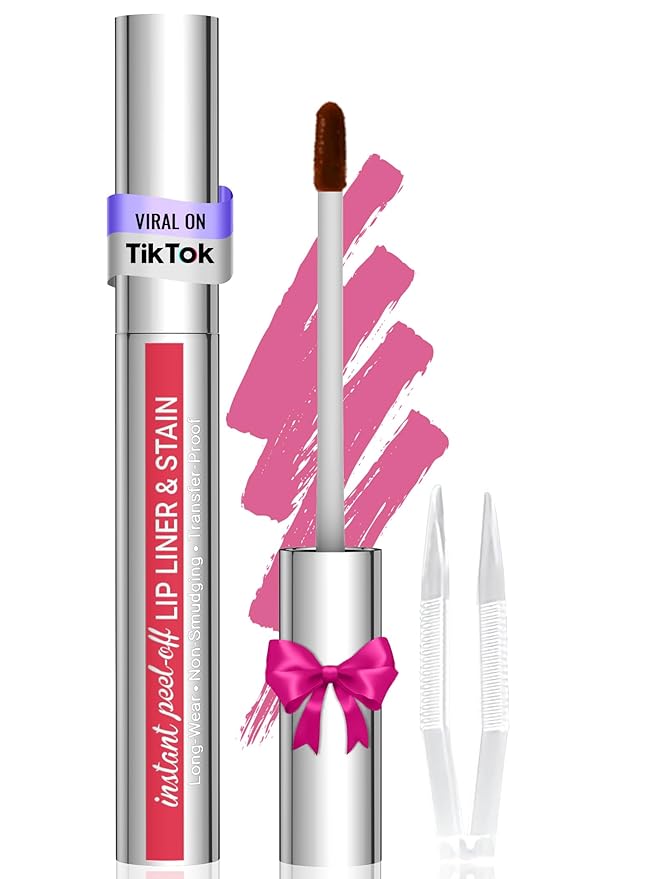 Lip Stain - Lip Liner Stain, Long Lasting Peel Off Lip Stain, Natural Peel Off Lip Liner Stain with Tweezer, Easy to Use, Waterproof, Smudge-proof, Transfer-proof, Mauve