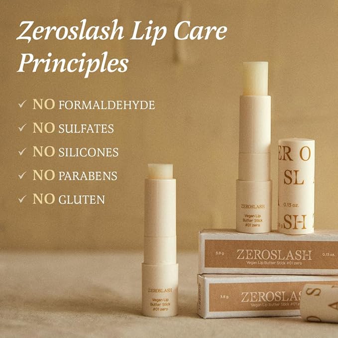 Zeroslash Vegan Lip Butter Stick with Shea Butter & Squalane 0.13oz – Hydrating Lip Balm for Dry, Chapped Lips | Plant-Based Lip Care with 6 Natural Oils | Overnight Lip Mask | Pack of 3