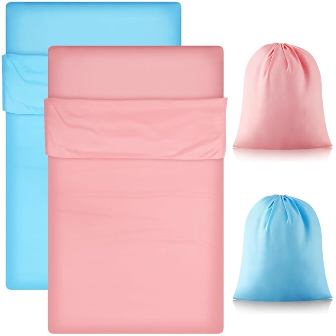Irenare 2 Pcs Self Tanning Sleep Sack Self Tanning Sheets Protector Self Tan Sleep Bag Protect Sheets from Self Tanner Travel Camping Sheet Sleep Bag for Outdoor Travel Hotels(Pink, Blue)