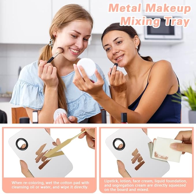 5PCS Makeup Mixing Palette, Stainless Steel Cosmetic Makeup Palette With Spatula Makeup Artist Tool, Professional Cosmetic Mixing Makeup Palette For Mixing Eye Shadow/Eyelash/Nail Art/Foundation