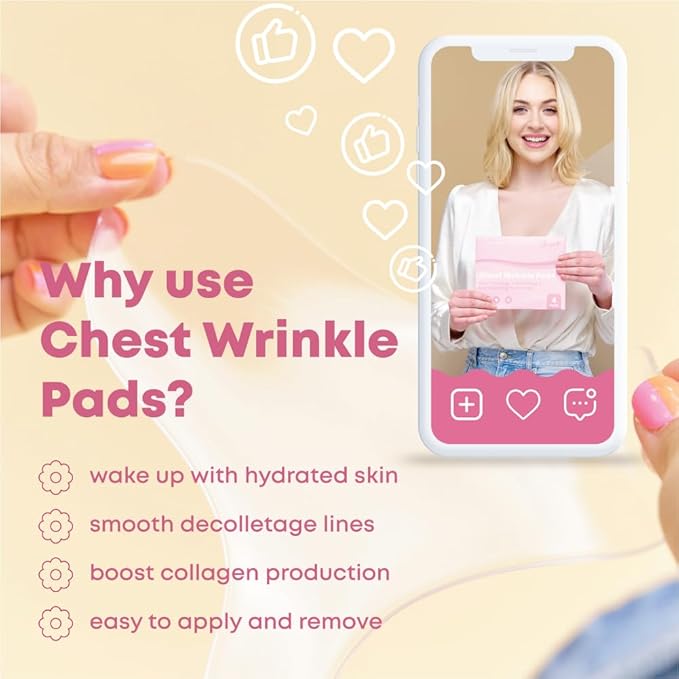 Chest Wrinkle Patches Reusable | Anti-Aging Patches for Fine Lines | Long-Lasting Wrinkle Pads for a Youthful Appearance | Skin-Safe Chest Care Solution | Includes 4 Durable Pads for a Smooth Look 4ct