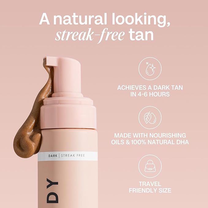 Bali Body Self Tanner Mousse Dark – Sunless Tanning Foam for Body | Natural, Streak-Free, Fake Tan | Vegan, Cruelty-Free, Organic Self Tan Mousse for All Skin Types (100ml/3.4 fl oz)