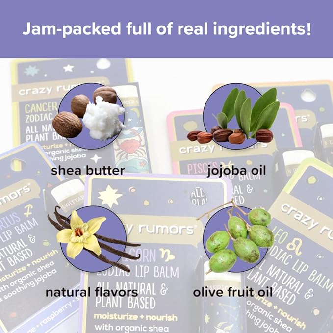 Crazy Rumors Libra Zodiac All Natural, Plant Based Lip Balm to Moisturize and Nourish your Lips - Air Blend