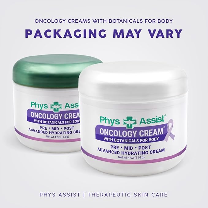 PhysAssist Oncology Cream 4 oz plus Lip Balm. Hydrates and Pampers Stressed skin. Made with a blend of natural Botanicals. Clinically Tested, Non Irritant.