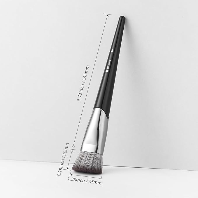 DUcare Foundation Brush Contour Bronzer Self Tanner Makeup Brushes for Liquid Makeup Flat Top Professional Buffing Blending Mineral Powder Face Brush, Black