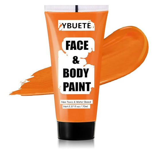 Orange Water Based Face Body Paint, 2.37 OZ Large Tube Full Coverage Face Paint for Tiger Pumpkin Cosplay, Washable Orange Body Painting Cream for Adult Carnival Halloween SFX Makeup