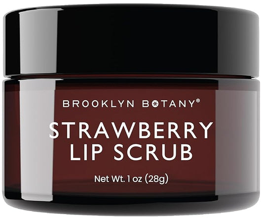 Brooklyn Botany Lip Scrub Exfoliator 1 oz – Lip Moisturizer for Dry Lips and Chapped Lips – Gentle Lip Exfoliator for Smooth and Brighter Lips – Strawberry Flavor