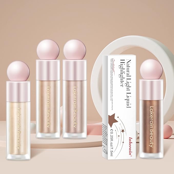 Liquid Highlighter Makeup, Natural Silky Shimmer Finish Liquid Face Highlighter, Highly Pigmented, Lightweight, Blendable, Soft Cream Highlighter For Face (#01 White Gold Shimmer)