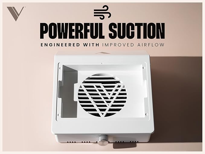 V Beauty Pure Nail Fan Dust Collector - Nail Dust Extractor and Catcher Vacuum, Sleek, Lightweight, and Adjustable Salon Fan with Activated Charcoal Filter, Acetone-Resistant Design