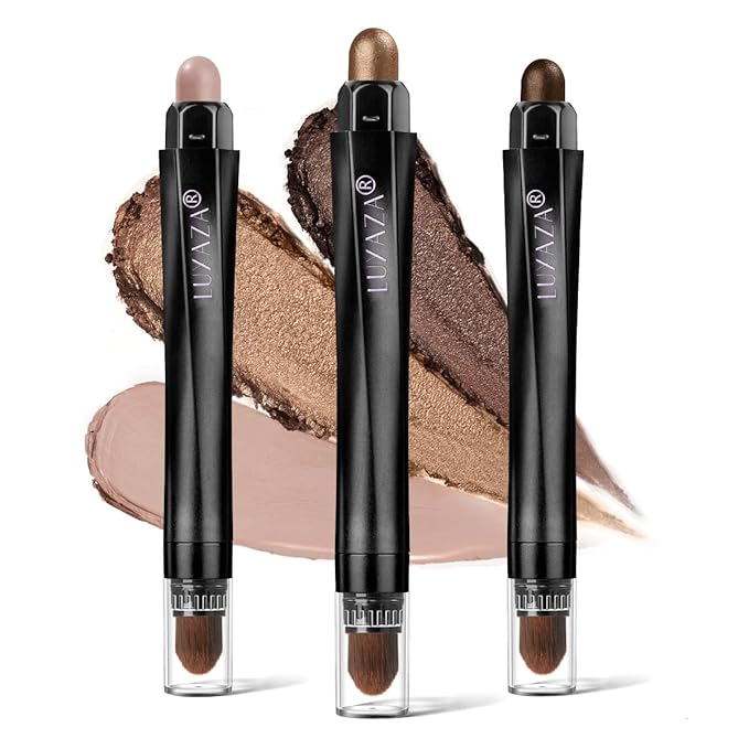 3Pcs Eyeshadow Stick Set, Matte And Shimmer Creamy Brown Gold Nude Shadow Pencil, Waterproof Long Lasting Smoky Eye Makeup
