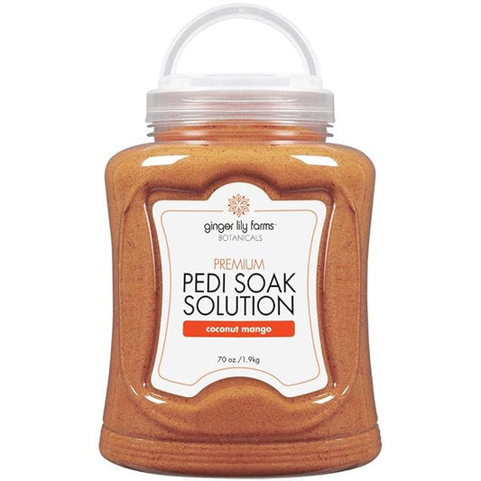 Ginger Lily Farms Botanicals Premium Pedi Soak Solution with Epsom Salt and Sea Salt, 100% Non-Staining, Non-Foaming, Coconut Mango Scent, 70 Ounces