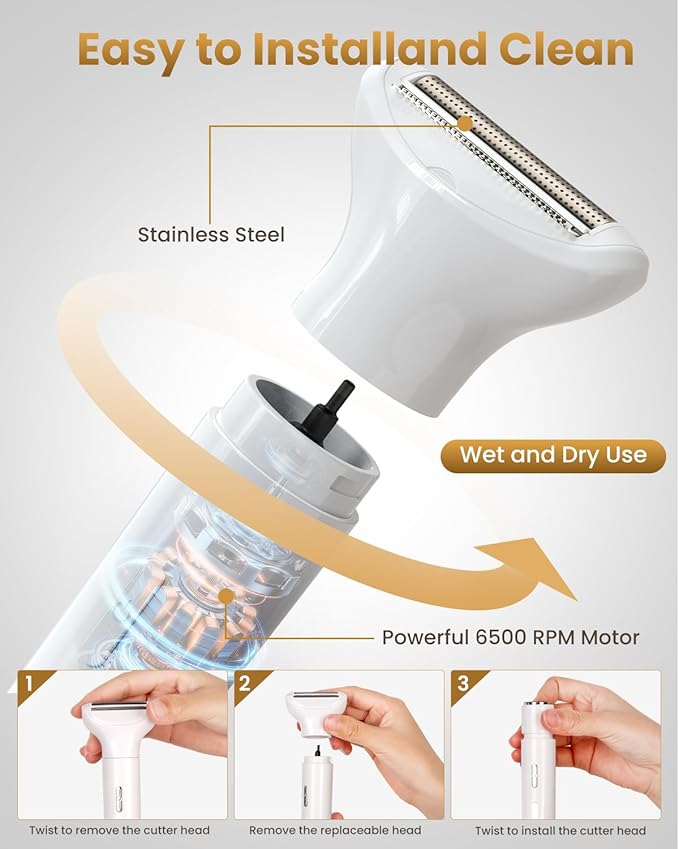 2025 New Bikini Trimmer for Women - 5 in 1 Wet/Dry Electric Razor for Women, Rechargeable Electric Shaver, IPX7 Waterproof Hair Remover for Face Nose Eyebrow Leg Pubic Armpit (White)