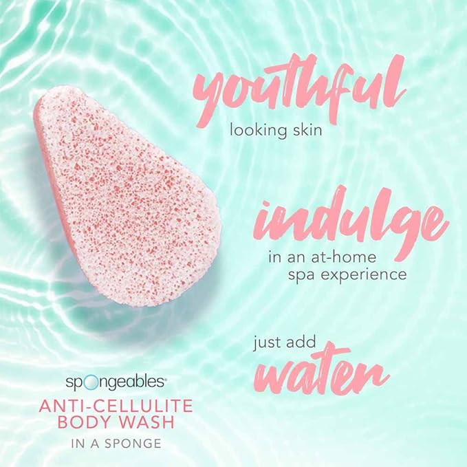 Spongeables Anti Cellulite Body Wash in a 20+ Wash Sponge, English Rose, 3 Count