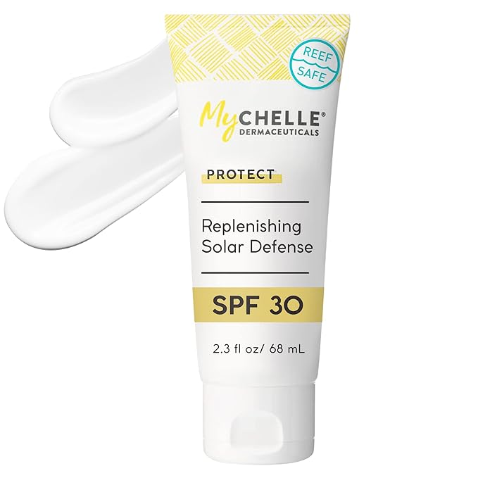MyCHELLE Dermaceuticals Solar Defense SPF 30 (2.3 Fl Oz) - Moisturizing Reef Safe Sunscreen with Red Algae Extract and Kukui Oil - Travel Size Zinc Sunscreen for Face and Body