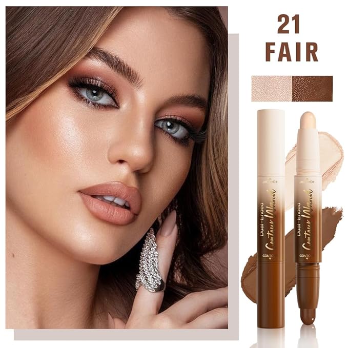 2in1 Cream Contour Highlighter Stick, Neutral Bronzer Makeup Sticks, Applies Dual-Ended Sculpting Stick for Face Body, Long Lasting Waterproof No Smudging, Suitable for Makeup Beginners-Fair