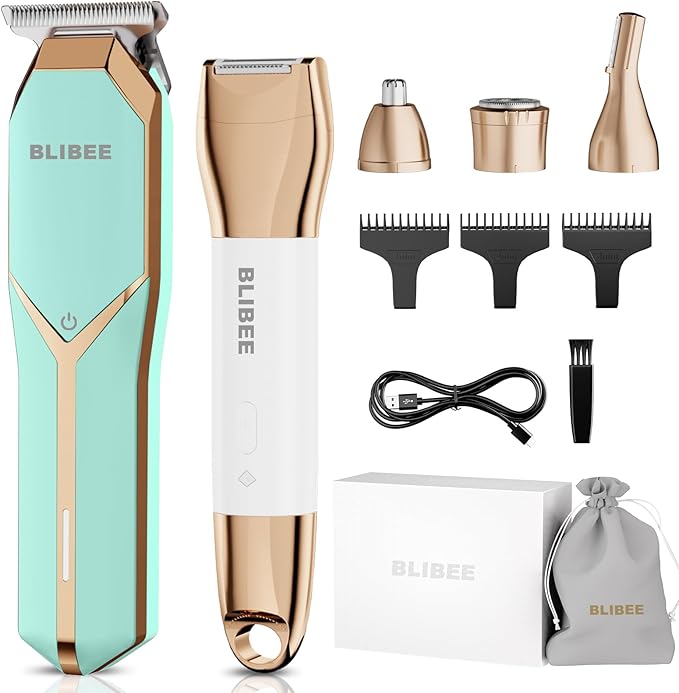 Hair Clippers & 1 Bikini Trimmer - Waterproof Electric Clippers & 4 in 1 Bikini Trimmer Set, Deluxe Wet/Dry Body Shaver for Nose Eyebrows Beard Pubic Hair, Green