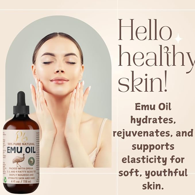 Emu Oil, 100% Pure Australian Emu Oil – Refined & Unscented – Natural Moisturizer for Hair, Skin, Face & Body – Helps with Scars, Dry Skin & Massage – 4 fl oz Glass Bottle