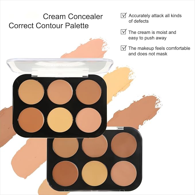Corlo Contour Palette Concealer Correct, 6 Colors Cream Concealer Full Coverage Foundation Palette for Dark Circles Makeup (Medium)