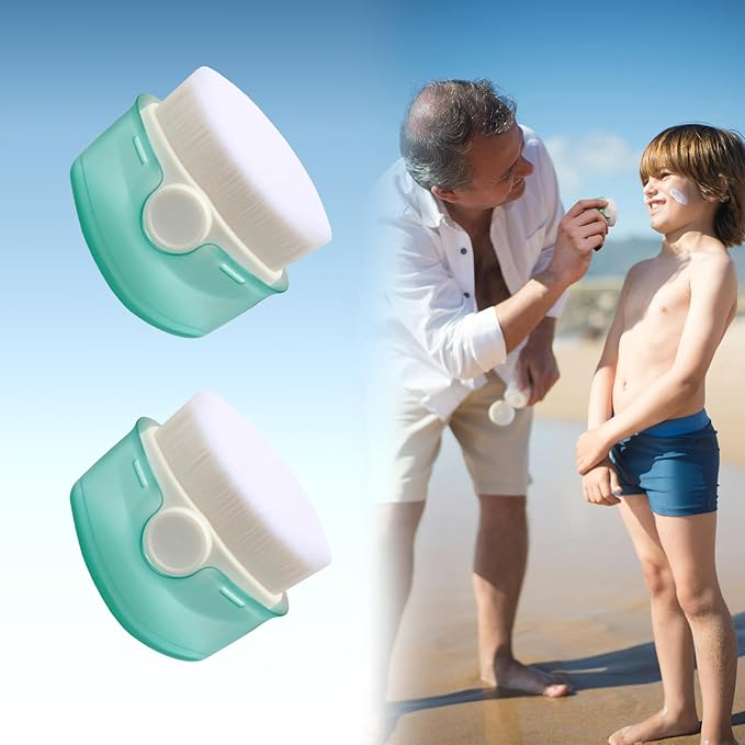 2 Pack Sunscreen Applicator for Kids, Sunblock Buddy Brush, Sun Lotion Applicator, Soft Bristles Sun Cream Brush with Protective Cover, No Dirty Hands (Green)