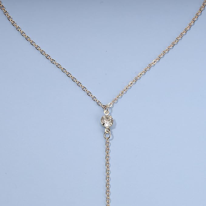 Boho Crystal Y Drop Necklace Choker Gold Long Y Necklace Chain Minimalist Cz Lariat Necklace Classic Simple Y Lariat Necklace Jewelry for Women and Girls Gifts