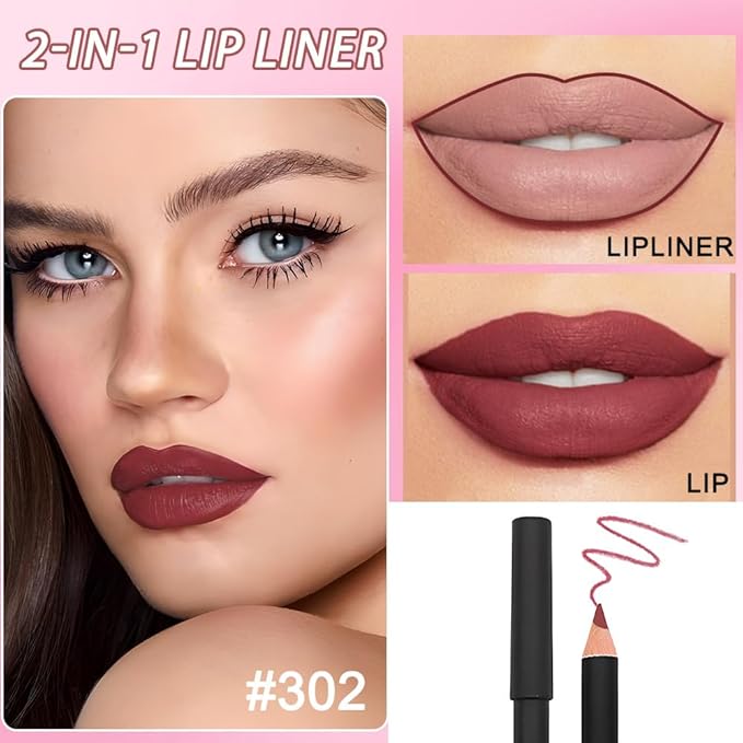 2 Pcs Natural Nude Brown Beige Colors Lip Liner Lipstick Pencils Set for Daily Makeup,Easy to Apply & Remove,Waterproof