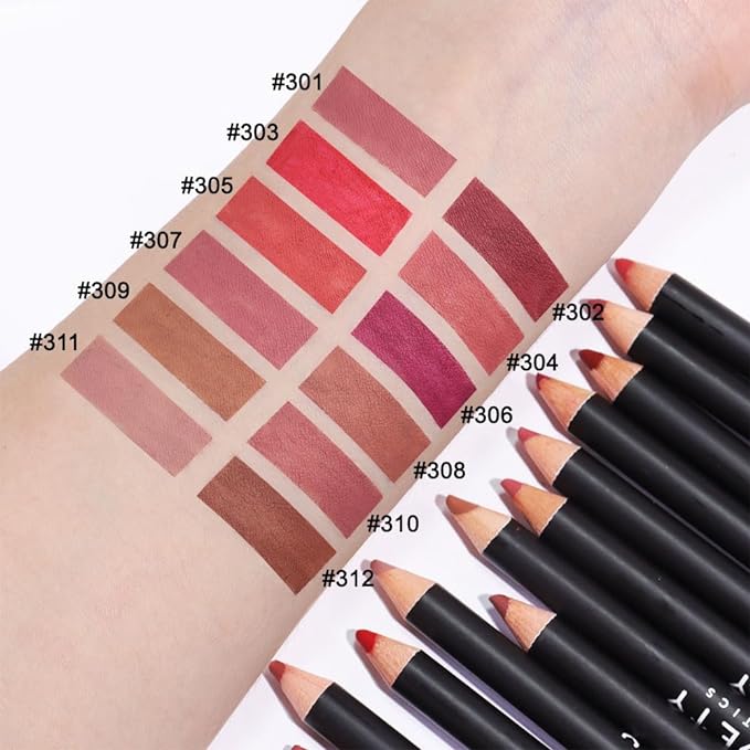 2 Pcs Natural Nude Brown Beige Colors Lip Liner Lipstick Pencils Set for Daily Makeup,Easy to Apply & Remove,Waterproof 312N#