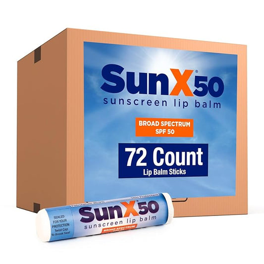 CoreTex Sun X 50 Lip Balm SPF 50 (Bulk Pack of 72) - Lip Sunscreen SPF 50 Water Resistant Up To 80 Minutes and Free Parabens & Oxybenzone - Broad Spectrum (UVA/UVB) Protection