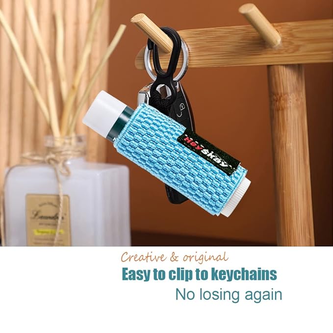 3PCS Lip Balm Holder Sleeves Keychain Lipstick Sleeves Lip Gloss Holder Keychain Chapstick Elastic Sleeves(Brown/light blue/purple)