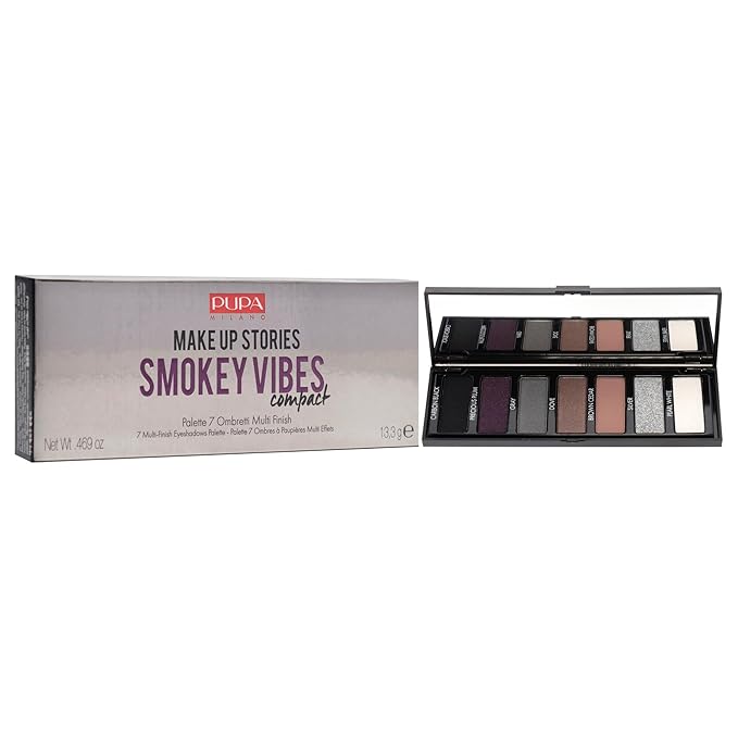 Pupa Milano Make Up Stories Eyeshadow Palette 002 Smokey Vibes - 7-Shade Shadow Collection with Matte, Satin, and Metallic Color Options - High Pigment Formula - Soft, Blendable Texture - 0.469 oz