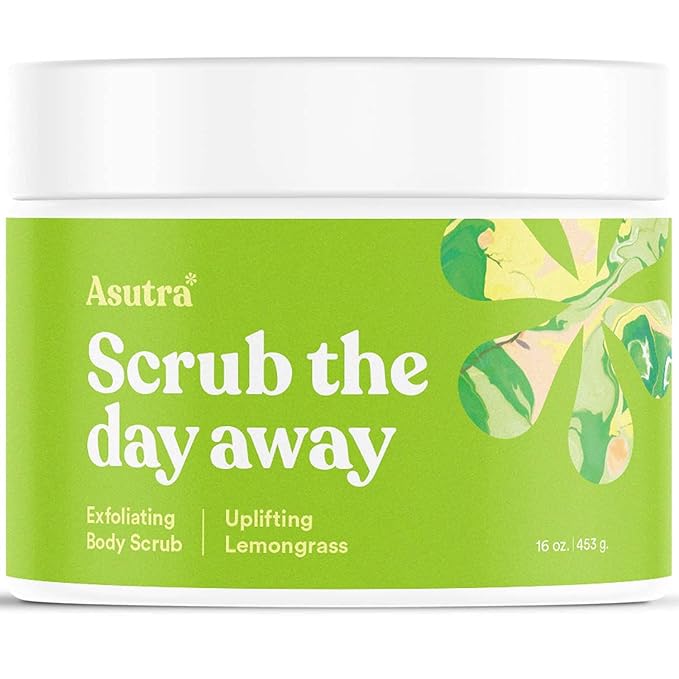 ASUTRA Dead Sea Salt Essential Oil Body Scrub Exfoliator (Uplifting Lemongrass)), 16 oz - Ultra Hydrating, Gentle, & Moisturizing - Coconut, Lemongrass, and Ylang Ylang Oils