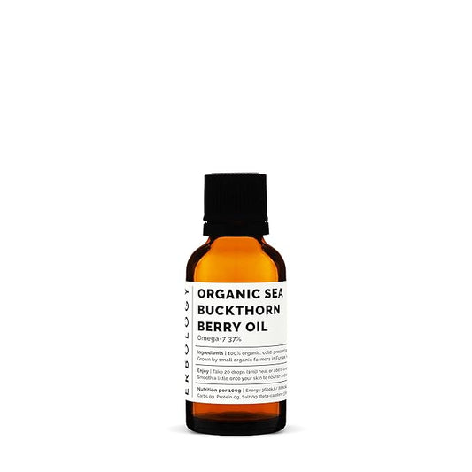 Erbology 100% Organic Sea Buckthorn Oil 1 fl oz - Cold-Pressed 50:1 - Rich in Omega-7 and Beta-carotene - Straight from Farm - Non-GMO - No Additives or Preservatives - Recyclable Glass Bottle