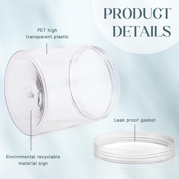 SATINIOR 24 Pieces Empty Clear Plastic Jars with Lids Round Storage Containers Wide Mouth for Beauty Product Cosmetic Cream Lotion Liquid Butter Craft and Food (Clear Lid,16 oz)