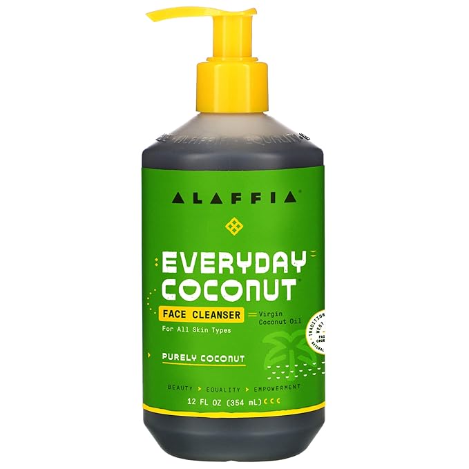 Alaffia Everyday Coconut Face Cleanser for All Skin Types. Leaves Skin Fresh and Hydrated with Fair Trade Coconut Oil & Neem, Vegan, Cruelty Free, No Parabens, Purely Coconut, 12 Fl Oz