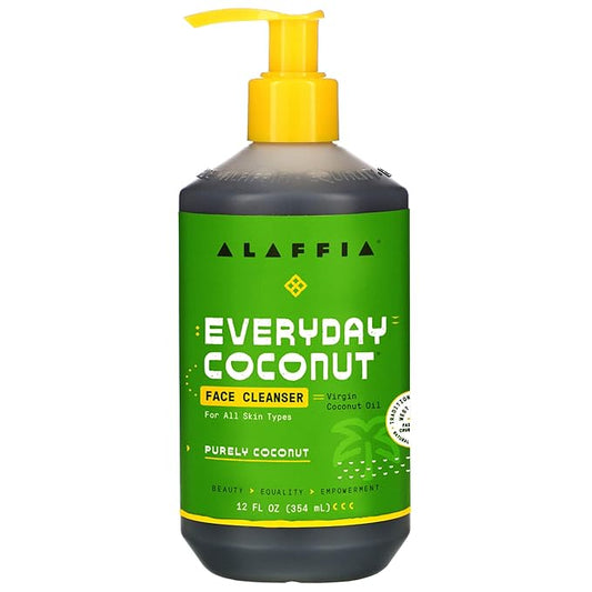 Alaffia Everyday Coconut Face Cleanser for All Skin Types. Leaves Skin Fresh and Hydrated with Fair Trade Coconut Oil & Neem, Vegan, Cruelty Free, No Parabens, Purely Coconut, 12 Fl Oz