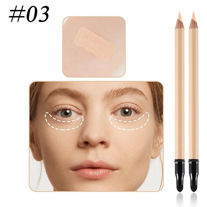 2pcs Concealer Pencil with Sponge,Full Coverage,Waterproof Under Eye Concealer Stick for Dark Circles,Blemishes,Aging Spots,Acne,Freckles